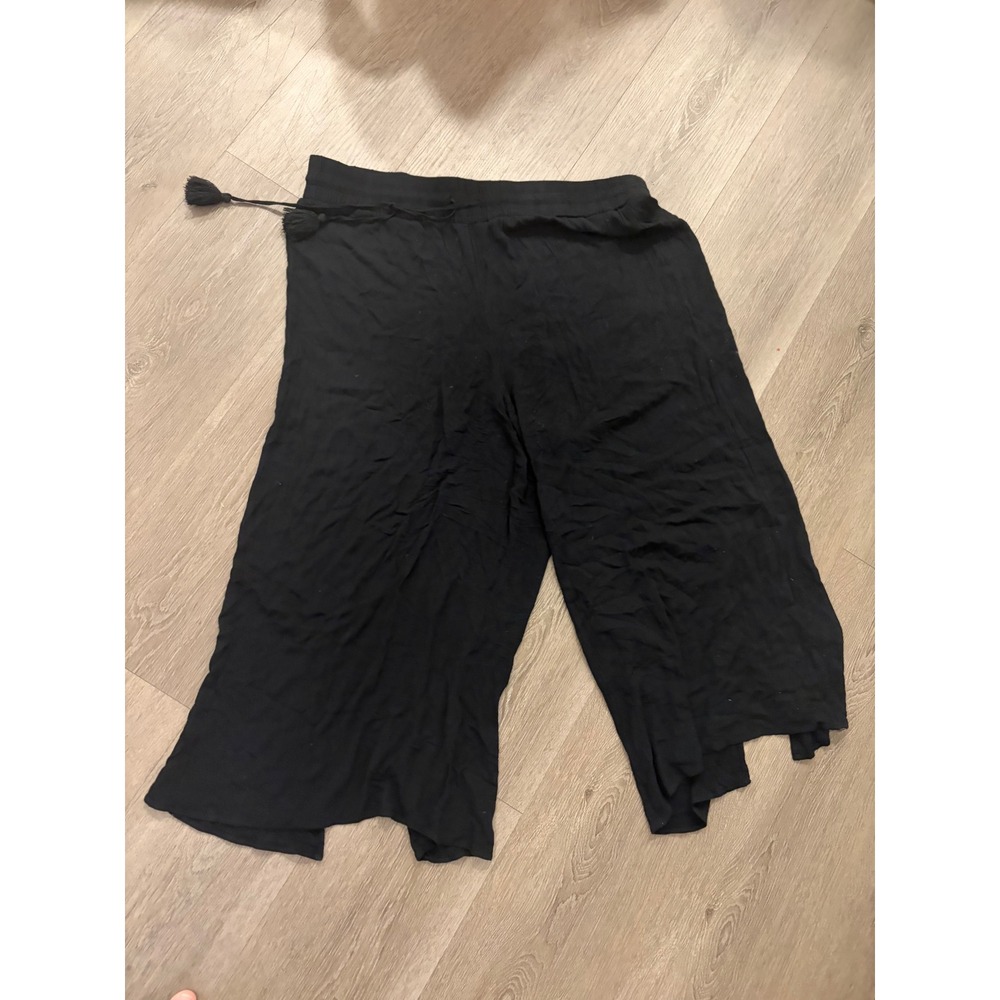 In Every Story Black Wide Leg Crop Pants Plus Size 3X Tassel Drawstring Viscose